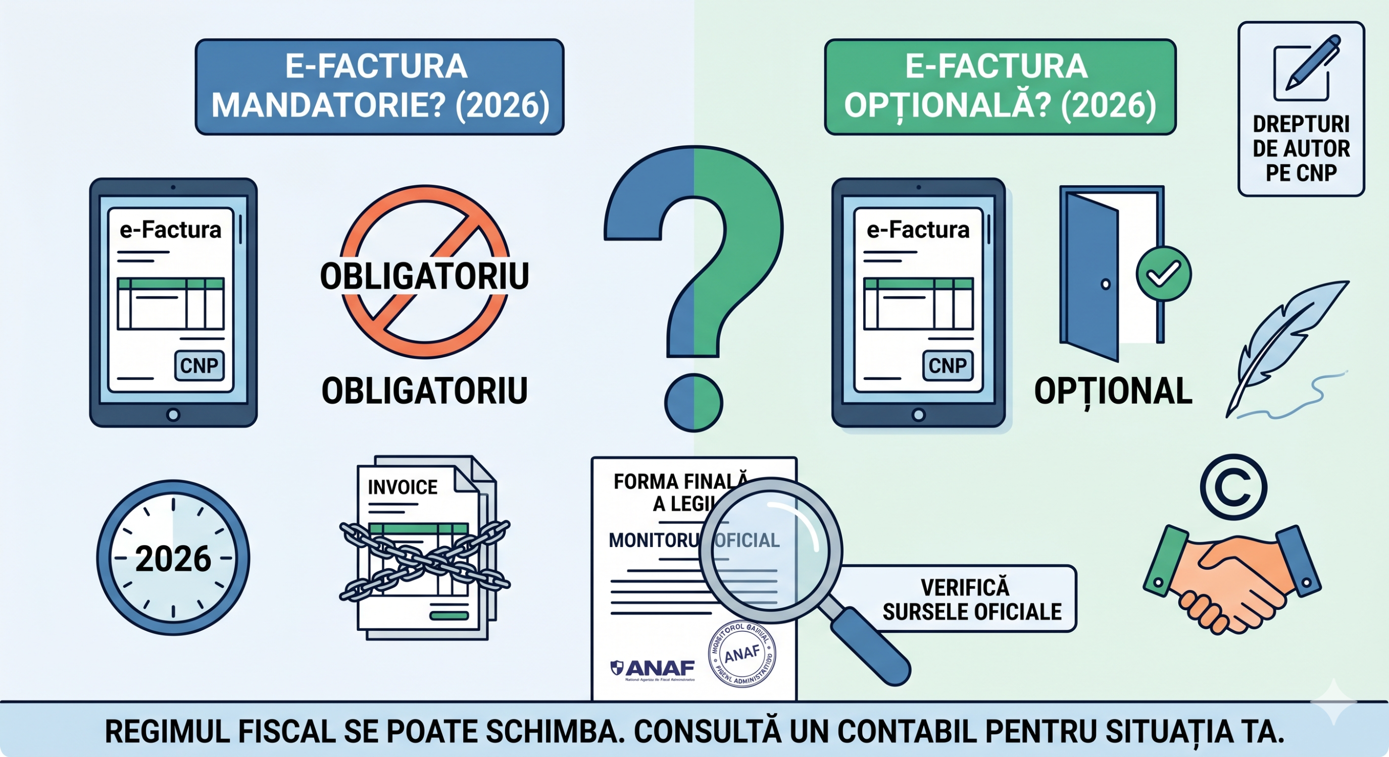 e-Factura drepturi de autor 2026: obligatorie sau optionala?